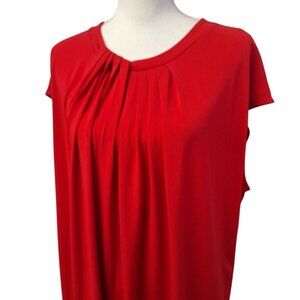 Liz Claiborne 1x Blouse Red Business Top Zipper Rouched Gathered Neck Womens